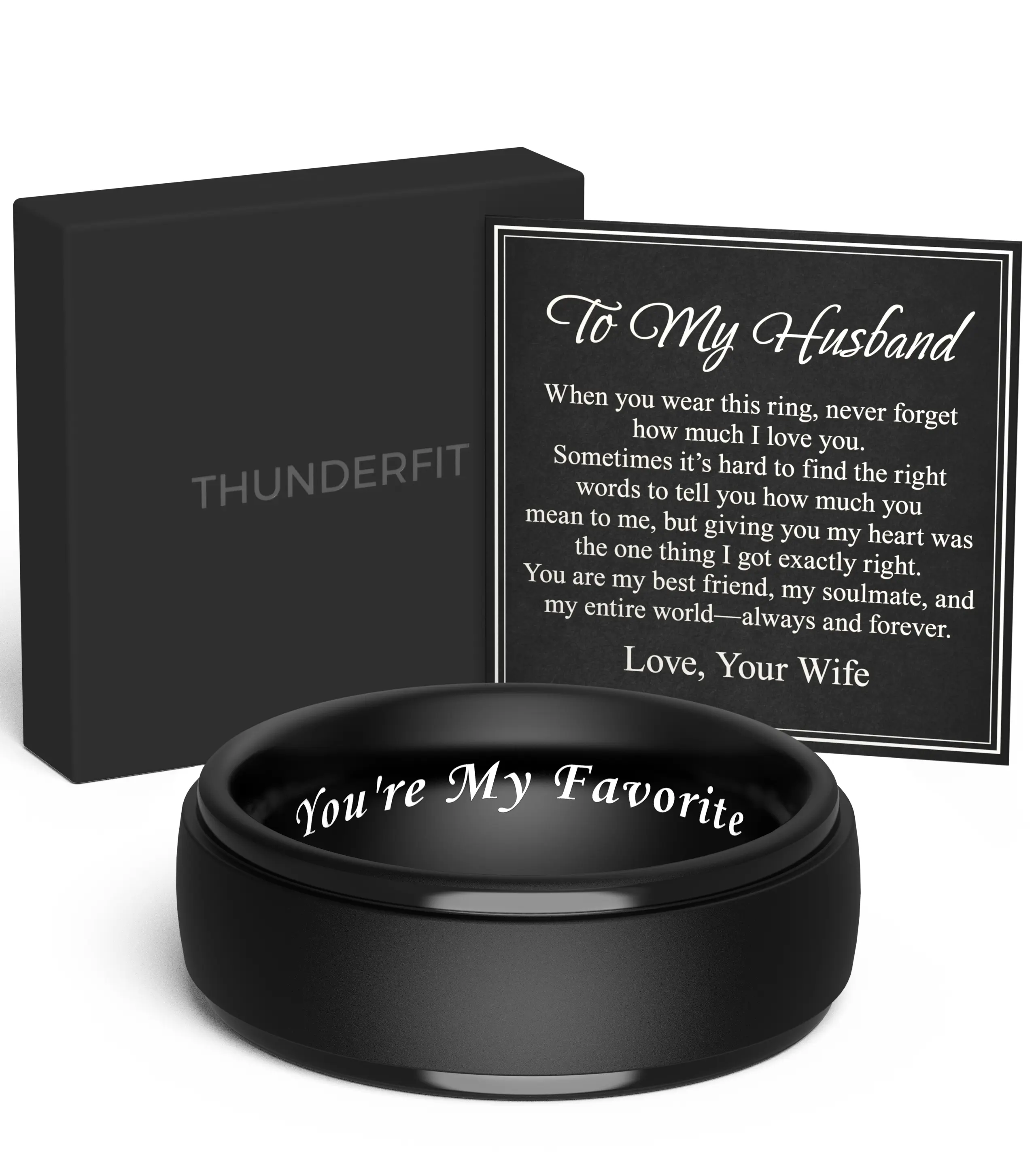 ThunderFit Silicone Rings Wedding Bands for Men, You're My Favorite Engraved Men’s Rubber Engagement Bands with Gift Box, 1-Pack