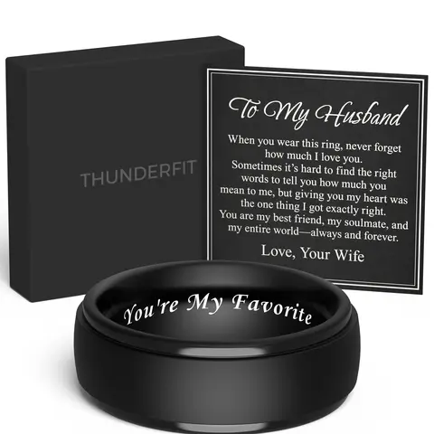 ThunderFit Silicone Rings Wedding Bands for Men, You're My Favorite Engraved Men’s Rubber Engagement Bands with Gift Box, 1-Pack