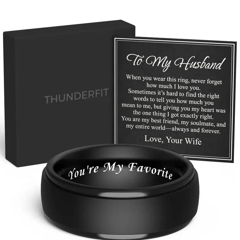 ThunderFit Silicone Rings Wedding Bands for Men, You're My Favorite Engraved Men’s Rubber Engagement Bands with Gift Box, 1-Pack