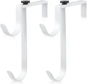 Savita 2Pcs Double Pool Pole Hooks, Adjustable Thickened Panel Pool Fence Equipment Hooks Metal Hangers for Hanging Tool for Vinyl Fence Pool, Wall, Skimmers, Hose, Swimming Pool Accessories (White) SAVITA