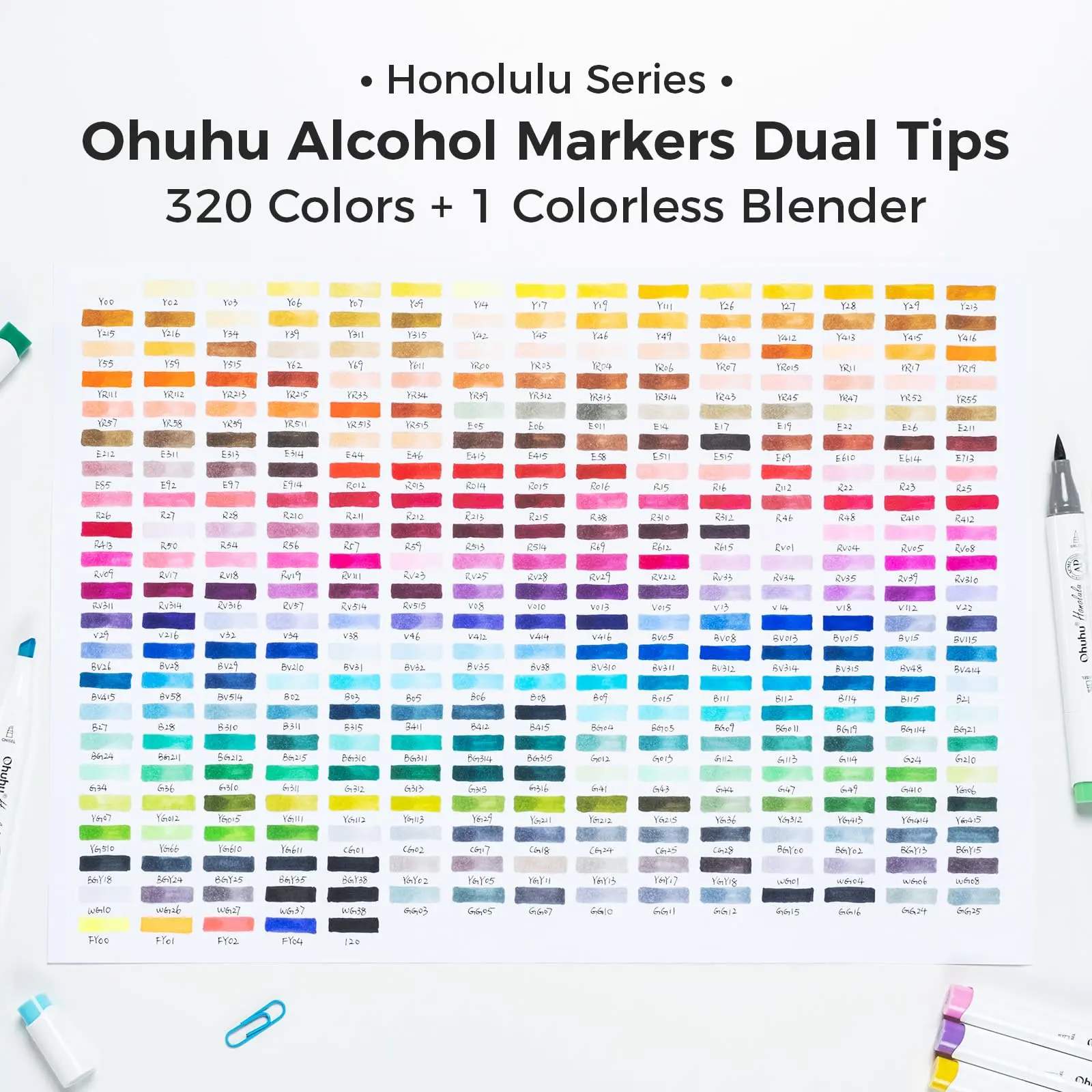 Ohuhu Alcohol Markers: Brush & Chisel Dual Tips - From 24 Colors to 320 Colors - Honolulu Series Full Color Range - Double Tipped Art Sketch Marker Set - Refillable Ink - Honolulu Series of Ohuhuart Ohuhu Alcohol Markers: Brush & Chisel Dual Tips - From 24 Colors to 320 Colors - Honolulu Series Full Color Range - Double Tipped Art Sketch Marker Set - Refillable Ink - Honolulu Series of Ohuhuart