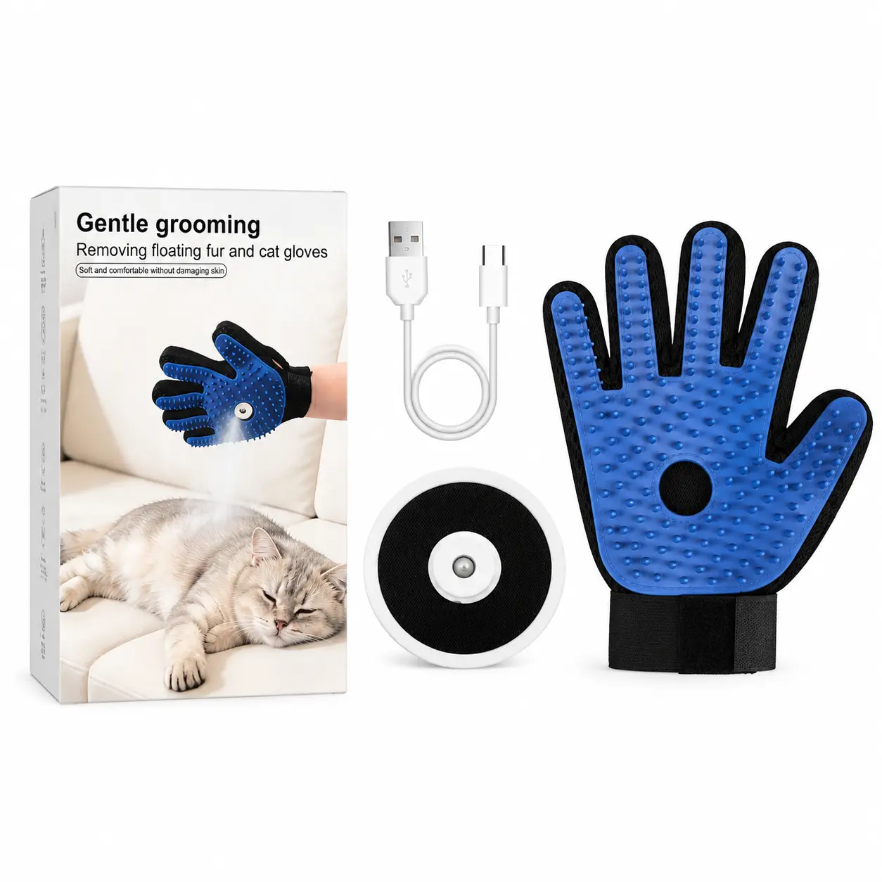 Pet Hair Removal Glove for Dog & Cat Grooming - Comfortable, Safe Deshedding Tool with Silicone Mitt, Water Spray, and Clean Brush, One Size Right Hand, for Shedding Control and Bathing