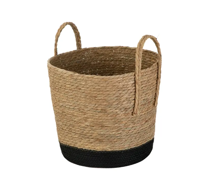 Better Homes & Gardens Set of 2 Round Rush Baskets – Large & Medium Natural and Black Woven Storage Bins for Stylish Home Organization