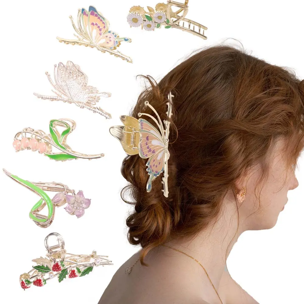 6 piece Flower Claw Clips for Women Metal Butterfly Tulip Flower Hair Clips Floral Metal Hair Accessories for Thin/Medium Thick Hair