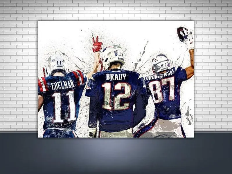 Tom Brady, Rob Gronkowski, Julian Edelman, Poster, Gallery Canvas Wrap, New England Patriots, Man Cave, Kids Room, Game Room, Bar