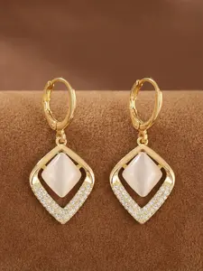 Geometric Rhombus Cat Eye Stone Zircon Earrings, Lightweight Luxury Commuter Jewelry, Versatile Ear Cuffs for All Occasions