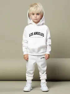 Boys' Fashion Casual Hooded Sweatshirt & Sweatpants Set, Los Angeles Letter Print, All Seasons Comfortable Fit, Ideal Winter Gift