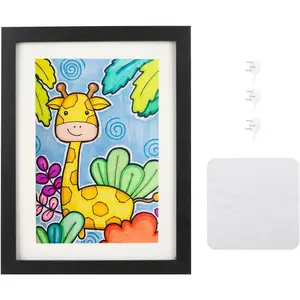 Kids Art Frames Front Opening A4, Childrens Artwork Display Picture Frame, Display Pictures in Portrait or Landscape, Artwork Display Frames For Children Drawing Crafting,Holds 150 Paper Pcs (1, Black)