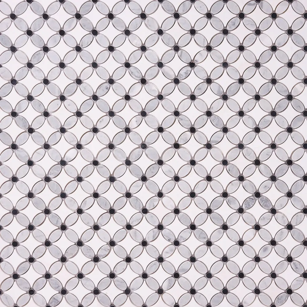 Florita Thassos + Carrara + Black 12x12 Polished/Honed Marble Tile Sample