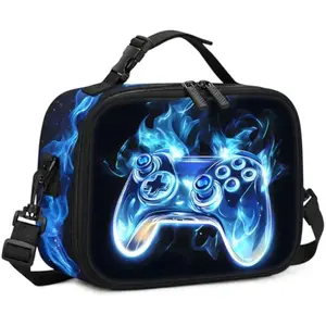 Kids Lunch Box for Boys - Gamer Boys Lunch Bag,Insulated Video Game Lunchbox with Adjustable Shoulder Strap & Name Tag,Reusable Portable Lunchbox for School Picnic Hiking