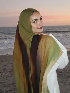 Women's elegant and fashionable gradient color hijab, Chinese ink painting pattern scarf for all seasons, windproof and warm light luxury high-end scarf, head scarf, suitable for abaya and Muslim shawls, perfect for Christmas and New Year gifts