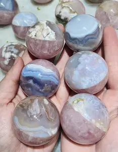 1count crystal sphere half rose quartz half flower agate