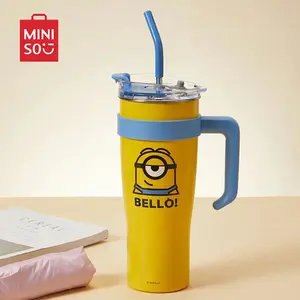 Minions Series 1600mL Stainless Steel Cup With Handle Drinking Bottle Large Capacity With Straw Water Bottle Portable With Straw & Lid Yellow Bottle Birthday Gift For Kid
