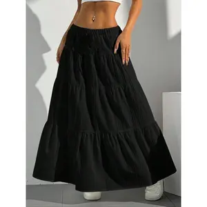 Women's Plain Ruffle Trim Skirt, Casual Fashion Long Skirt for Daily Wear, Ladies Bottoms for All Seasons, Womenswear, Skirts for Women, Boho Casual Skirt