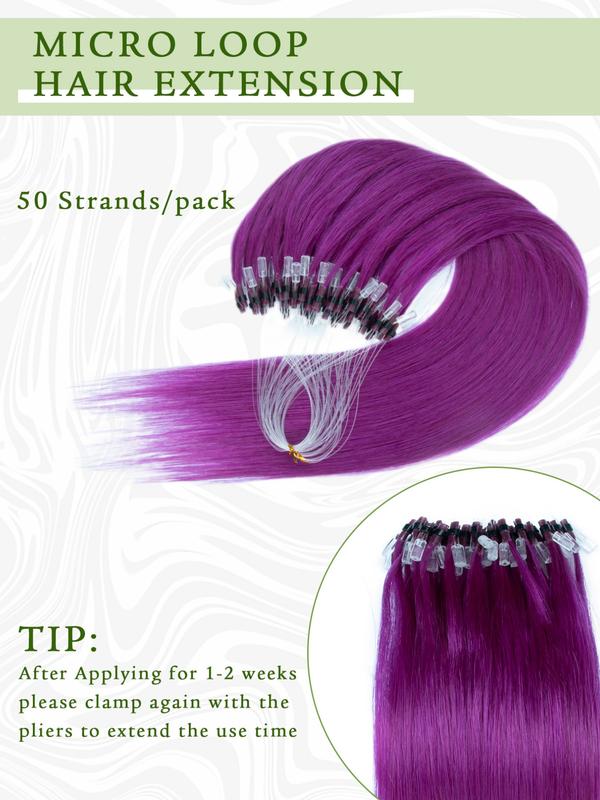 50 Strands Micro Loop Hair Extensions Real Human Hair Hot Pink Microbead Hair Extensions Human Hair Straight Rainbow Hair Extensions For Party Microlink Hair Extensions