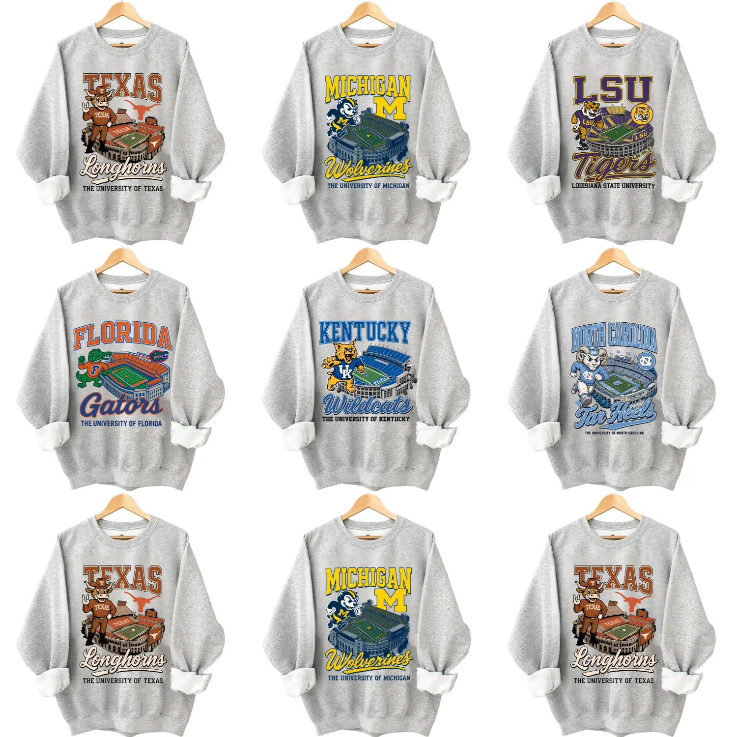 Vintage College Football Sweatshirt Ash Grey Unisex Crewneck for Men Women, Retro Game Day Sports Pullover, Classic Fan Apparel