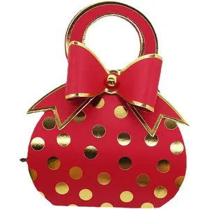 50pcs Red and Gold Bowknot Handheld Candy Favor Boxes with Gold Foil Dot for Wedding Birthday Bridal Shower Baby Shower Party Favor