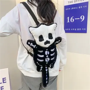 Cute Black Skeleton Cat Backpack Funny Stuffed Toy Doll Pillow for Youth 15-35 Years Old 30cm Height Net Pocket Packaging 100% Cotton Adorable Daily Use Accessory