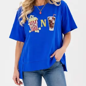 Sparkle and Snacks - Women's Short Sleeve Sequins Graphic High- Low Oversized Top