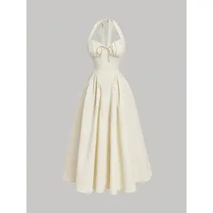 Women'sHalterNeckRuchedBowSwingDress-Apricot,SexyforParty,NewYearsEve,MasqueradeBall,Birthday