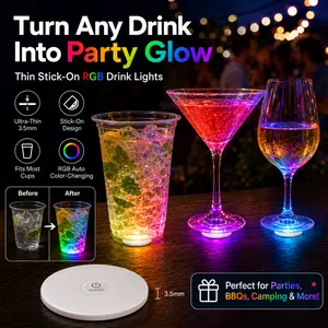 40 Pcs LED Drink Lights - Auto Color-Changing Stick-On Cup Bottom Glow Coasters for Glasses, Bottles, Cocktails, Weddings, Bars