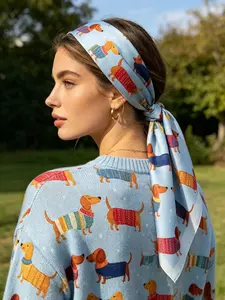 Fashionable Mini Scarf with Hot Dog Puppy Print, Decorative Neck Wrap, Professional Collar Scarf, Shawl for Women