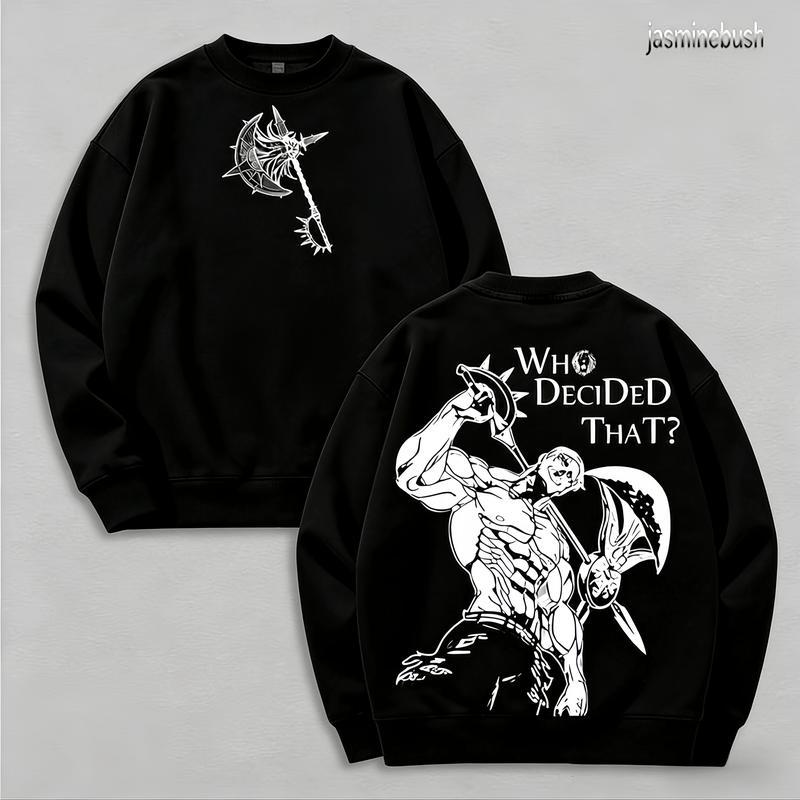 Seven Deadly Sins Escanor Oversized Tee - "Who Decided That" Pride Sin Retro Graphic Heavy Cotton Unisex Anime Streetwear Gift For Fans Pullover Womenswear Hoodie Sweatshirts Tops