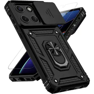 for Motorola Moto G Stylus 2025 Case with Slide Camera Cover HD Screen Protector [Military Grade 16ft. Drop Tested] Magnetic Ring Holder Kickstand Protective Phone Case for Moto G Stylus 2025, Black