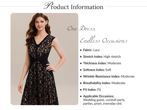Ever-Pretty 2026 Trends Floral Lace Fit See-Through Sleeveless V-Neck Elegant Wedding Guest Dress, Cocktail Wear 02643