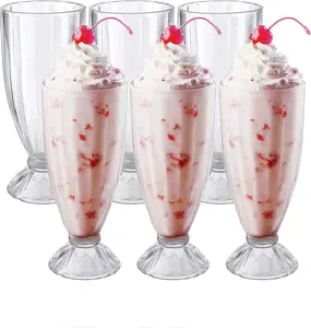 Set of Soda Glasses,6 Milkshake Glasses with 6 Long Metal Spoons – Classic Old-Fashioned Soda Glasses, 12oz Clear Fountain Glasses for Ice Cream.