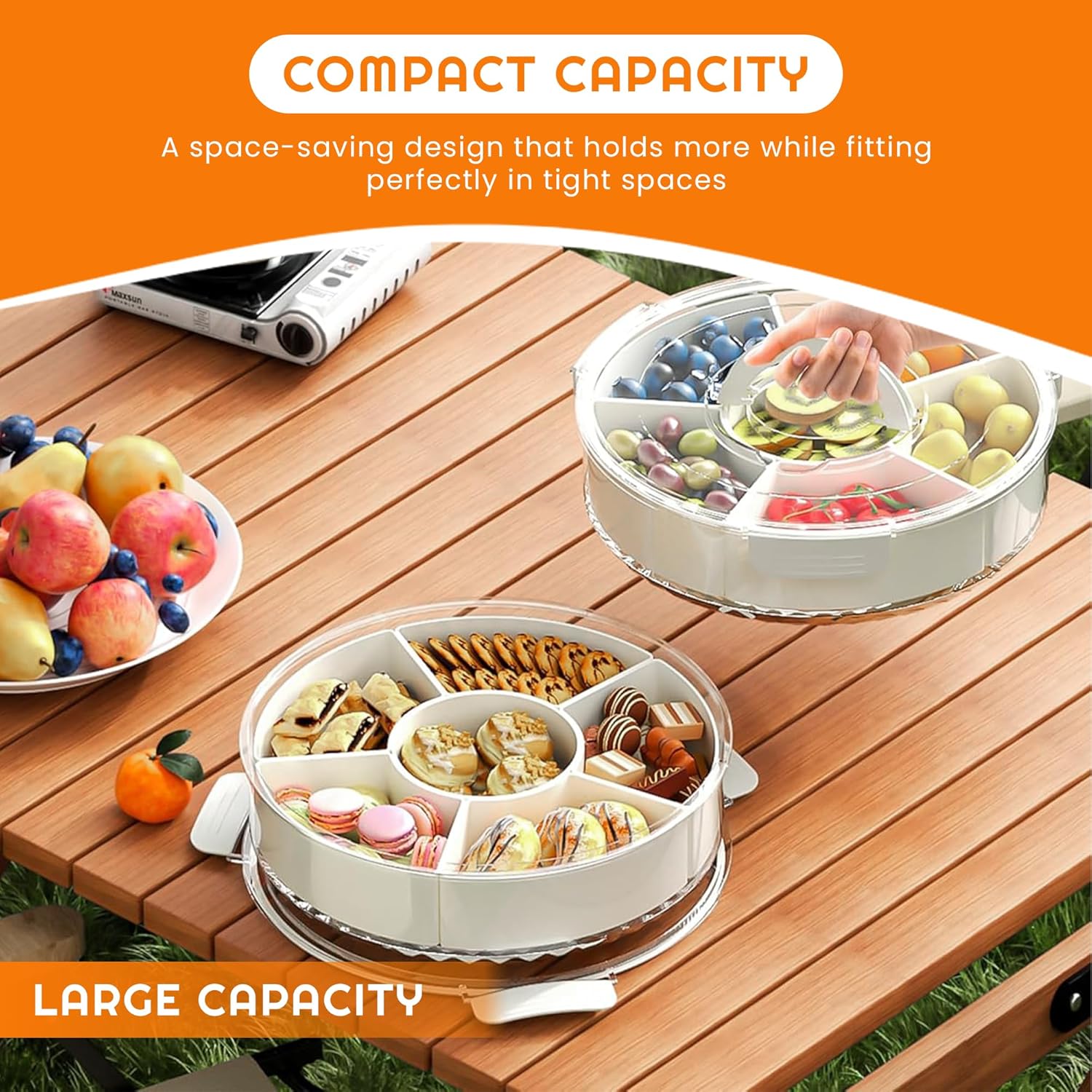 Modern Rotating Snack Biscuit Tray with Lid &Handle, 1 Box Multi-compartment Fruit &Vegetable Insulated Storage Box, Portable SnackBox for Home Kitchen Party Picnic, MultipurposeFood Organizer, Containers