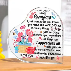 Grandma Gift, Acrylic Heart Shaped Ornament, Grandma Birthday Gift, Grandma Anniversary Gift, Home Decor, Gift for Grandma, Signs, Acrylic Photo Plaque