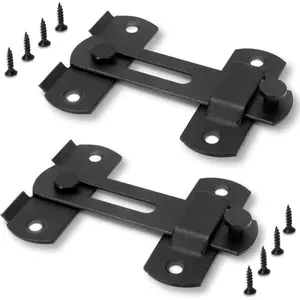 2 Pack Black Barn Door Lock, Premium 4-Inch​​ Sliding Barn Door Latch with Easy Installation, Rust & Scratch-Resistant, Heavy Duty Door Latches Hardware for Barn, Bathroom, Garage, Cabinet