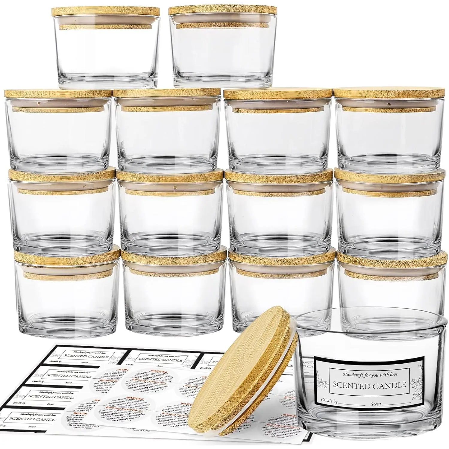 15 Pack 4 OZ Clear Glass Candle Jars with Airtight  Lids for Making Candles, Bulk Small  Empty Candle Containers with Sticky  Labels - Dishwasher Safe