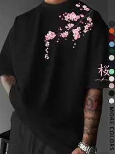 Unisex Y2K Style Japanese Cherry Blossom Print Short Sleeve Top, Streetwear Fashion, Casual Fit, Trendy for Culture Lovers