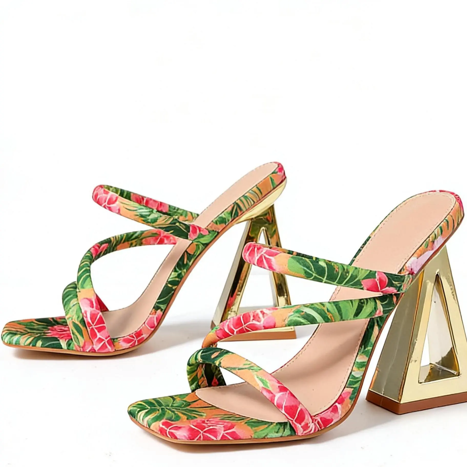 EROCALLI Women Sexy Golden High-Heeled Mules With Unusual Heels Versatile Summer New Slipper Sandals For Women Gold Heeled Sandals for Women Open Toe High Heels, Wedding Dress Shoes, Metallic Party Heels, Elegant Evening Sandals