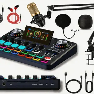 Professional Live Digital Sound Card microphone set, with multiple sound effects and a 3D foldable screen with OTG, plug and play for streaming media, podcasts, gaming, singing, and more KTV, High definition condenser microphone for content creation