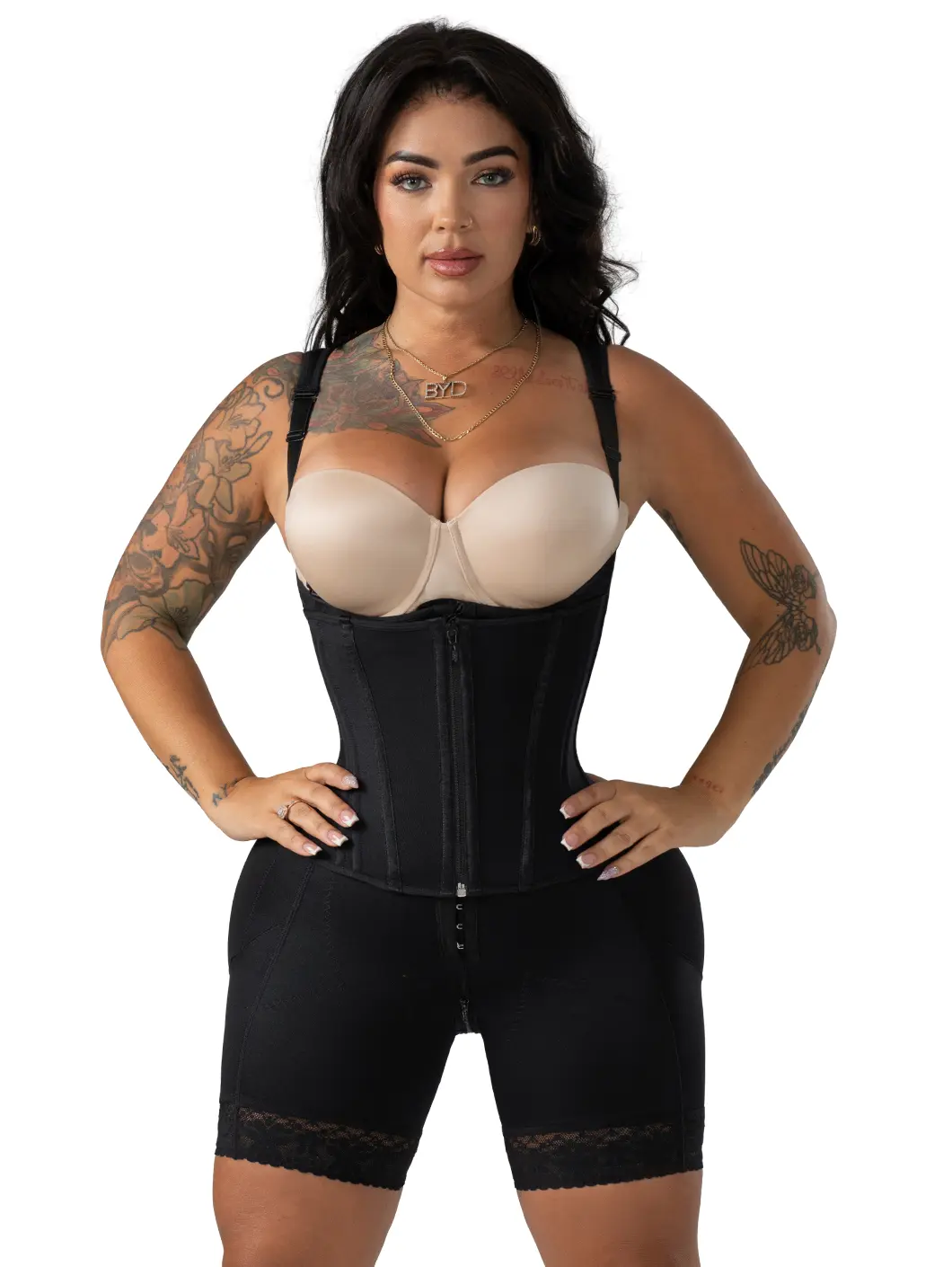 Snatched Body Open Bust Faja | Steel Mid-Thigh Bodysuit with Boned Corset Snatched Body Open Bust Faja | Steel Mid-Thigh Bodysuit with Boned Corset