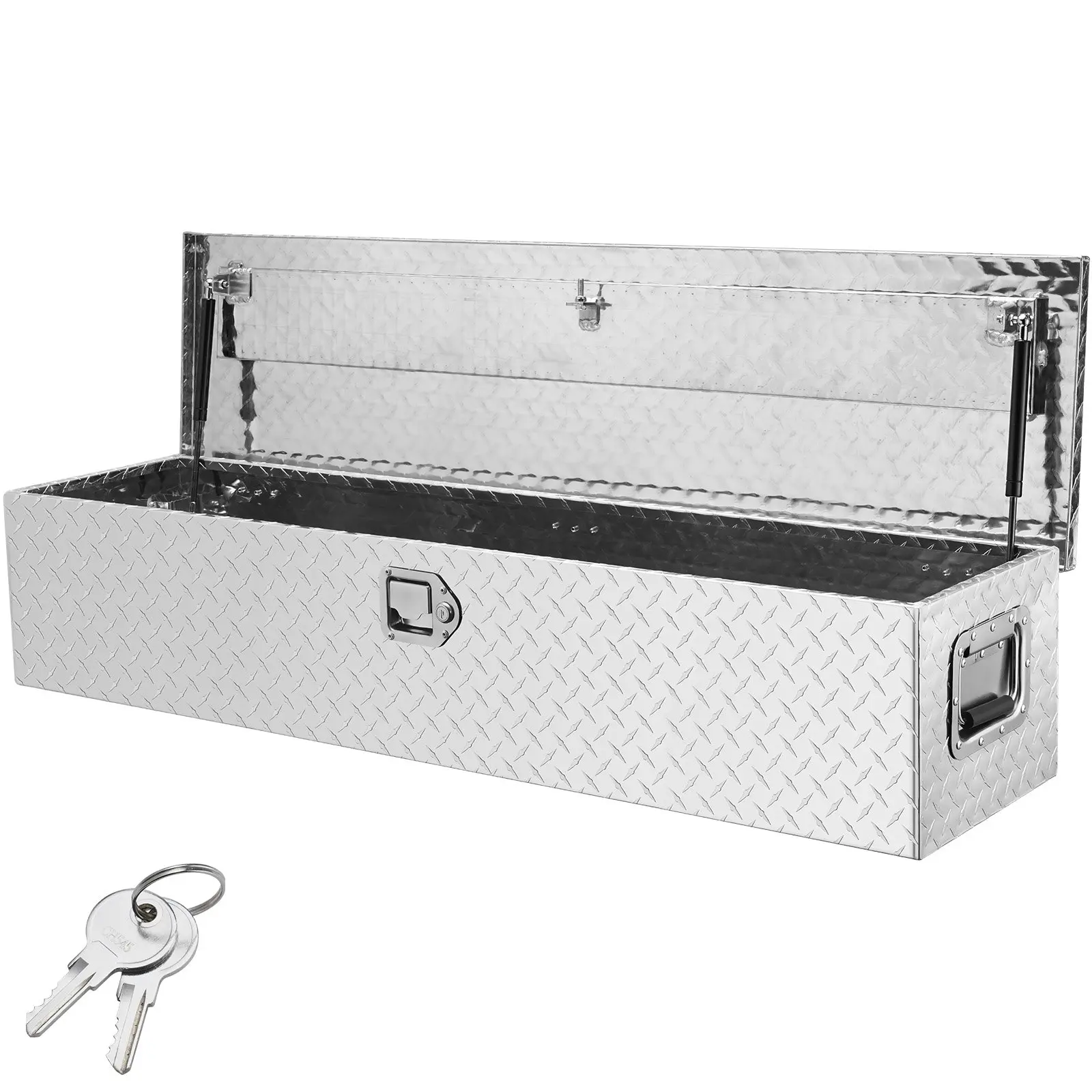 【summerfinds】VEVOR Heavy Duty Aluminum Truck Bed Tool Box, Diamond Plate Tool Box with Side Handle and Lock Keys, Storage Tool Box Chest Box Organizer for Pickup, Truck Bed, RV, Trailer, 48"x15"x15", Silver