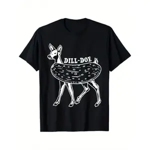 Men's Fun Deer And Pickle Pattern T-Shirt Dill-Doe Creative Christmas Halloween Thanksgiving Short Sleeve Soft Breathable Cotton Top Sizes S-XXXL Perfect Gift For Men Fun Party Outfit Holiday Clothing Unique Print Comfortable Fit