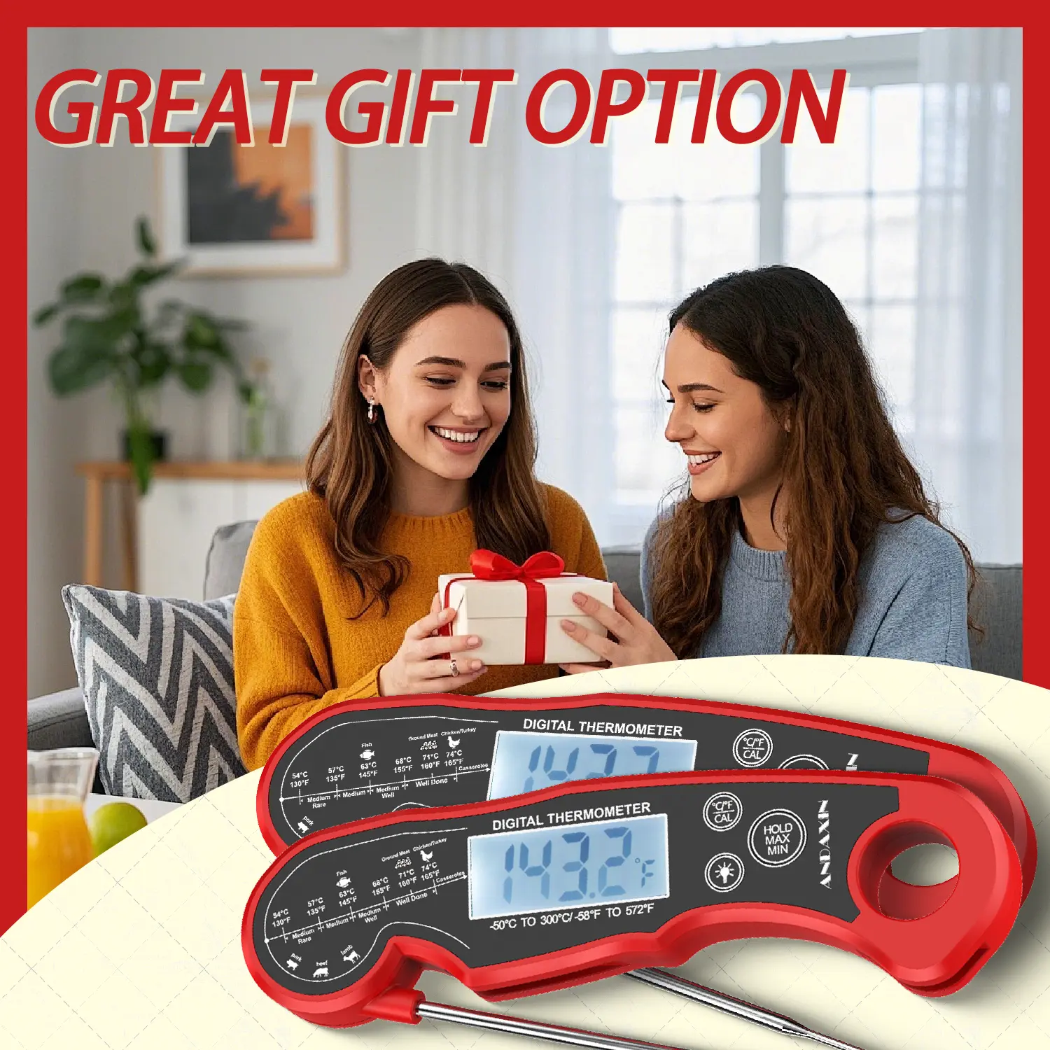 [BBQ Essential]Digital Meat Thermometer - 3s Instant Read Backlight Magnetic Waterproof for Steak Cooking, Grilling, Frying, Roasthen Utensils,gifts for him,compact,fathersdaygift