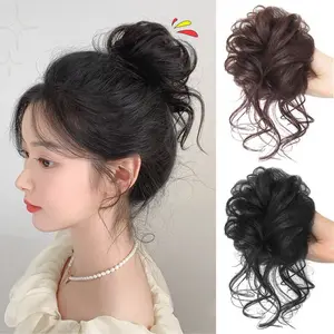 Easy and Quick Curly Messy Bun with Long Strands Fluffy Updo Lazy Girl’s Go-To Hairpiece for Weddings & Daily Glam Instant Volume & Style