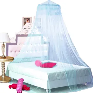 Bed Netting Net Round Lace Dome for Twin Full and Queen Size Beds Crib with Swag Hook (Light Blue)