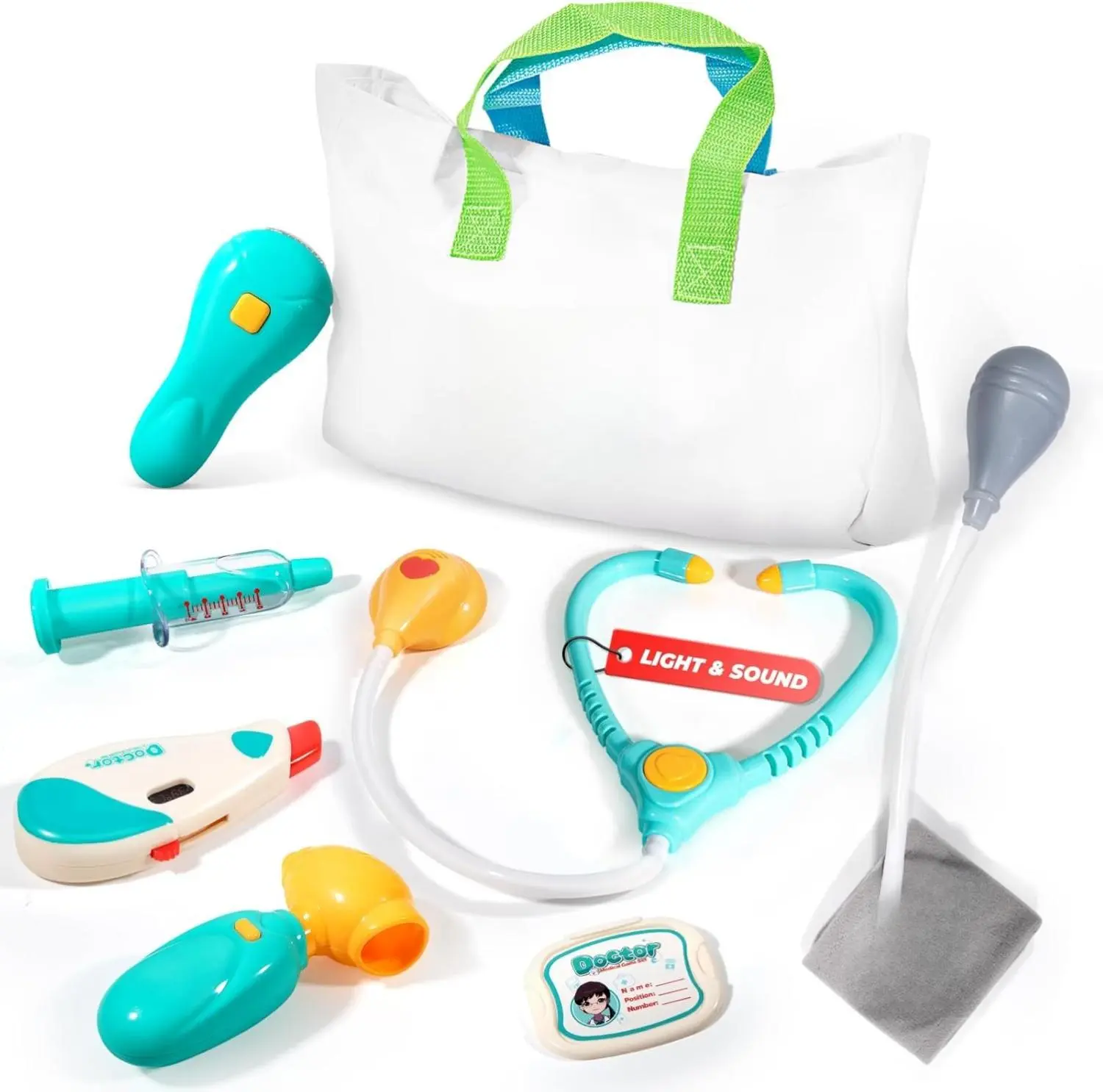 Toddler Child-Sized Nontoxic Doctor Playset (Ages 3-5) - Preschool Pretend Play Dress Up Toys with Stethoscope, Blood Pressure Cuff, Carrying Bag, Child-Sized Doctor Playsets, Nontoxic Doctor Playsets