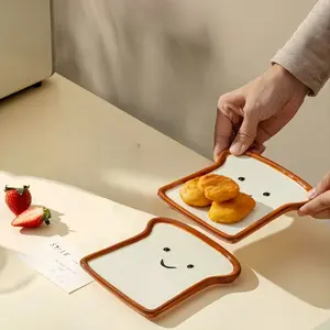 2/4 Piece Cute Toast Bread Shape Ceramic Dishes, Household Seasoning Plate, Snack Bowls, Fruit & Sushi Serving Set, Kitchen Tableware