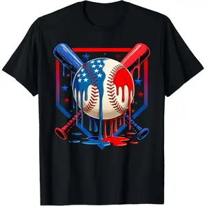 Patriotic Baseball Drip Ice Cream US Flag Youth Boys T Shirt Made of Cotton