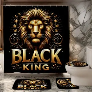 Luxurious Gold Lion Head Curtain Set, High Density Durable Fabric, Anti-Fog Non-Slip Bathroom Accessories, Fashion Home Decor, Shower Curtain Sets