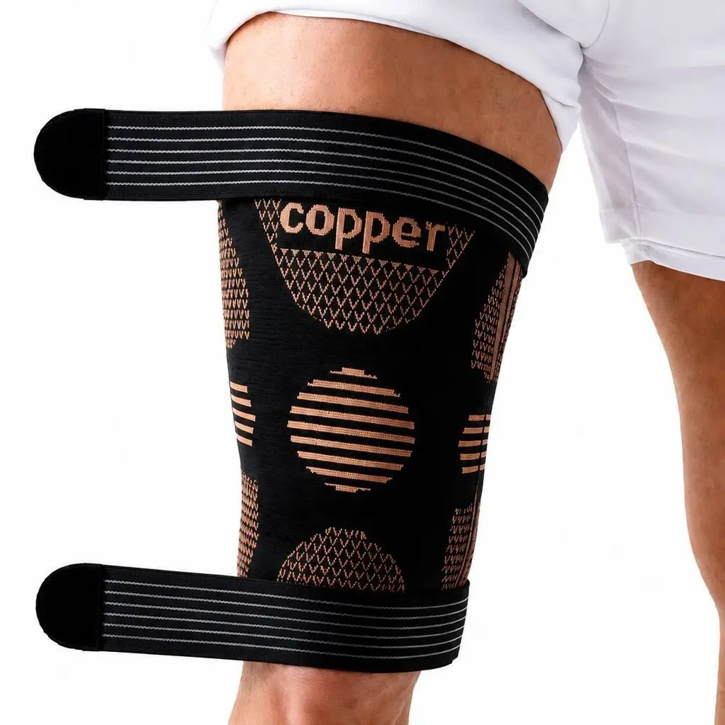 Compression Sleeves with Adjustable Straps (1pcs)- Copper Infused Thigh Sleeve Support for Running Recovery & Sports - Thigh Brace for Men & Women