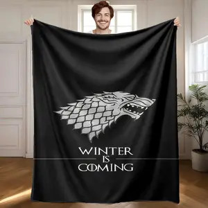 1 piece Game of Thrones: House Stark Sigil and Winter Is Coming themed flannel blanket - Modern-style all-season flannel blanket, soft and comfortable, suitable for sofas and beds, digital print design, 100% polyester material, machine washable