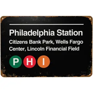 Philadelphia Pro Sports Venue Subway Vintage Metal Sign, Retro Tin Signs Posters for Man Cave Bar Garage Car Room Streets Wall Decor Art